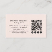 Carte De Visite Blush Pink Script Social Icon QR Code Photo Makeup (Dos)