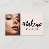 Carte De Visite Blush Pink Script Social Icon QR Code Photo Makeup (Devant)