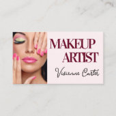 Carte De Visite Blush Pink Script Social Icon QR Code Photo Makeup (Devant)