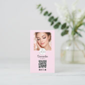 Carte De Visite Blush Pink Script Social Icon QR Code Photo Makeup (Debout devant)