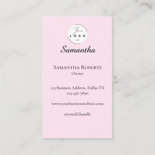 Carte De Visite Blush Pink Script Social Icon QR Code Photo Makeup (Dos)