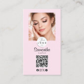 Carte De Visite Blush Pink Script Social Icon QR Code Photo Makeup (Devant)