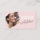 Carte De Visite Blush Pink Script Social Icon QR Code Photo Makeup (Devant)