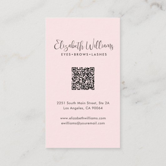 Carte De Visite Blush Pink Script Social Icon QR Code Photo Makeup (Dos)