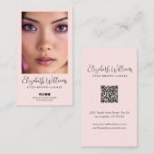 Carte De Visite Blush Pink Script Social Icon QR Code Photo Makeup (Devant / Derrière)