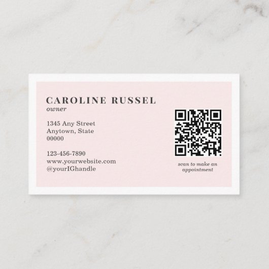 Carte De Visite Blush Pink Script Social Icon QR Code Photo Makeup (Dos)