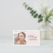 Carte De Visite Blush Pink Script Social Icon QR Code Photo Makeup (Debout devant)