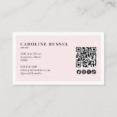 Carte De Visite Blush Pink Script Social Icon QR Code Photo Makeup (Dos)