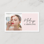 Carte De Visite Blush Pink Script Social Icon QR Code Photo Makeup (Devant)