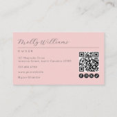 Carte De Visite Blush Pink Script Social Icon QR Code Photo Makeup (Dos)