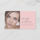 Carte De Visite Blush Pink Script Social Icon QR Code Photo Makeup (Devant)
