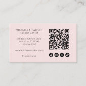 Carte De Visite Blush Pink Script Social Icon QR Code Photo Makeup (Dos)