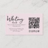 Carte De Visite Blush Pink Script Social Icon QR Code Photo Makeup (Dos)