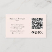 Carte De Visite Blush Pink Script Social Icon QR Code Photo Makeup (Dos)
