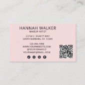 Carte De Visite Blush Pink Script Social Icon QR Code Photo Makeup (Dos)
