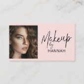 Carte De Visite Blush Pink Script Social Icon QR Code Photo Makeup (Devant)