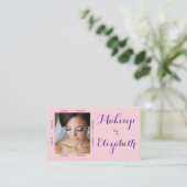 Carte De Visite Blush Pink Script Social Icon QR Code Photo Makeup (Debout devant)
