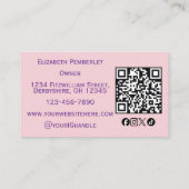 Carte De Visite Blush Pink Script Social Icon QR Code Photo Makeup (Dos)