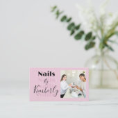 Carte De Visite Blush Pink Script Social Icon QR Code Photo Nails (Debout devant)