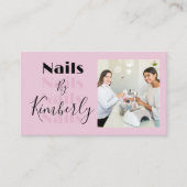 Carte De Visite Blush Pink Script Social Icon QR Code Photo Nails (Devant)