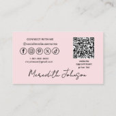 Carte De Visite **Blush Pink Script Social Icon QR Photo Makeup (Dos)