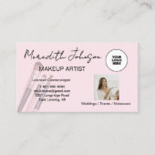 Carte De Visite **Blush Pink Script Social Icon QR Photo Makeup (Devant)