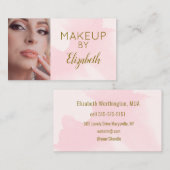 Carte De Visite Blush Pink Watercolor Photo Makeup (Devant / Derrière)