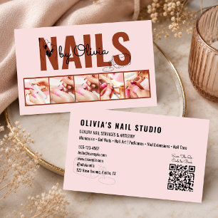 Carte De Visite Blush Rose 5 Photo Qr-Code Dessin au Trait Salon d
