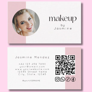 Carte De Visite Blush Rose Blanc Icônes Réseaux Sociaux Code QR MU