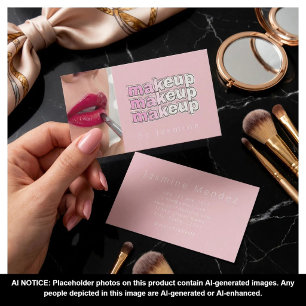 Carte De Visite Blush Rose Blanc Typographie Simple Photo Maquilla
