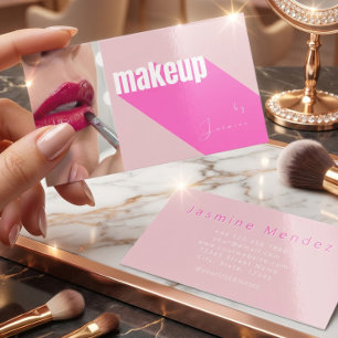 Carte De Visite Blush Rose Blanc Typographie Simple Photo Maquilla