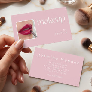 Carte De Visite Blush Rose Blanc Typographie Simple Photo Maquilla