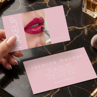 Carte De Visite Blush Rose Blanc Typographie Simple Photo Maquilla
