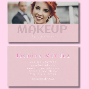 Carte De Visite Blush Rose Blanc Typographie Simple Photo Maquilla