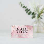 Carte De Visite Blush Rose Chic et Marbre Doré Monogramme et Code (Debout devant)