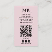 Carte De Visite Blush Rose Chic et Marbre Doré Monogramme et Code (Dos)