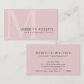 Carte De Visite Blush Rose Chic Monogramme Initiale M Cheveux Maqu (Devant / Derrière)