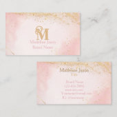 Carte De Visite Blush Rose Chic Paillet Or Marbre Agate Monogramme (Devant / Derrière)