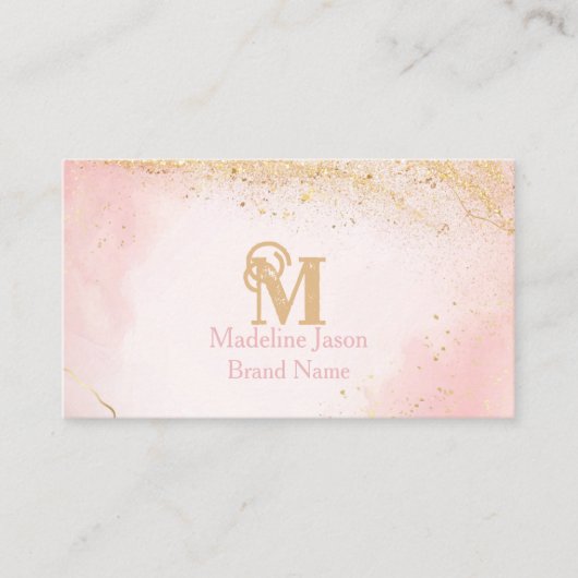 Carte De Visite Blush Rose Chic Paillet Or Marbre Agate Monogramme (Devant)