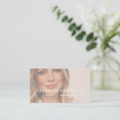 Carte De Visite Blush Rose Écriture Code QR Social Photo Coiffure  (Debout devant)