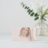 Carte De Visite Blush Rose Écriture Code QR Social Photo Coiffure  (Debout devant)