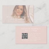 Carte De Visite Blush Rose Écriture Code QR Social Photo Coiffure  (Devant / Derrière)