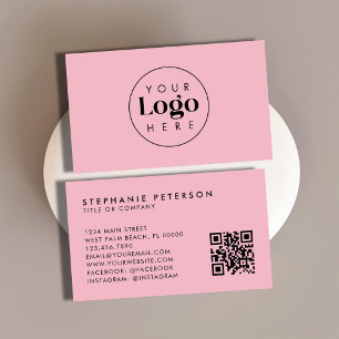 Carte De Visite Blush rose Feminine Custom Company Logo QR Code