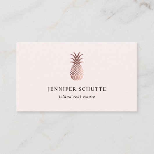 Carte De Visite Blush Rose Gold Ananas Tropical Immobilier (Devant)