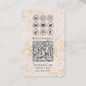 Carte De Visite Blush Rose Gold Custom Médias sociaux QR Code Phot (Dos)