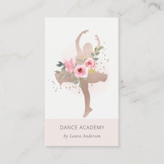 Carte De Visite Blush Rose Gold Floral Dance Academy Logo (Devant)