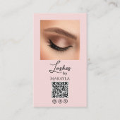 Carte De Visite Blush Rose Logo Script Code QR Photo Cils (Devant)