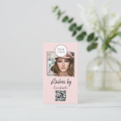 Carte De Visite Blush Rose Logo Script Code QR Photo Cils (Debout devant)