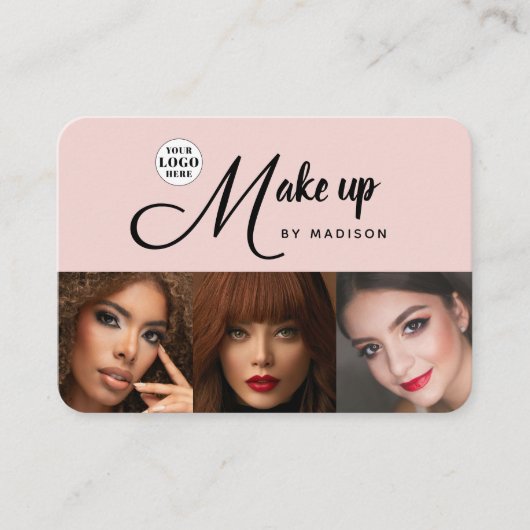 Carte De Visite Blush Rose Logo Script Noir 3 Photo Maquillage (Devant)