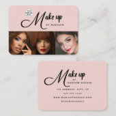 Carte De Visite Blush Rose Logo Script Noir 3 Photo Maquillage (Devant / Derrière)